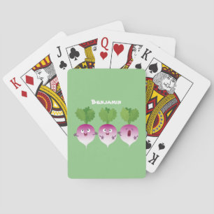 Sjunkande tecknad av grönsakstrio i Cute turnip Casinokort