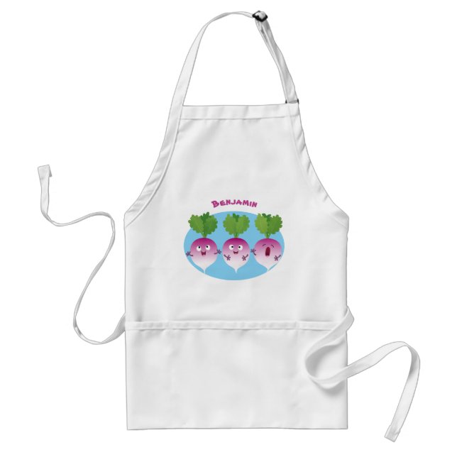 Sjunkande tecknad av grönsakstrio i Cute turnip Förkläde (Framsidan)