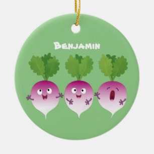 Sjunkande tecknad av grönsakstrio i Cute turnip Julgransprydnad Keramik