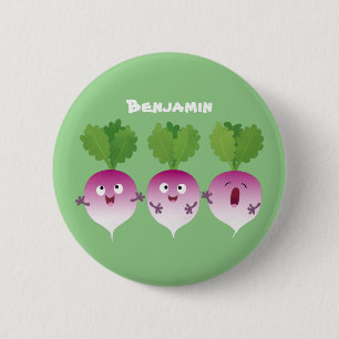 Sjunkande tecknad av grönsakstrio i Cute turnip Knapp