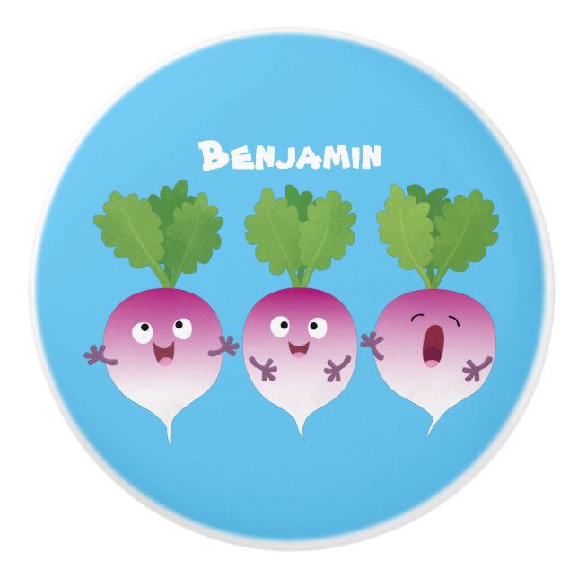 Sjunkande tecknad av grönsakstrio i Cute turnip Knopp (Framsidan)