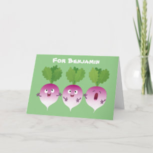 Sjunkande tecknad av grönsakstrio i Cute turnip Kort
