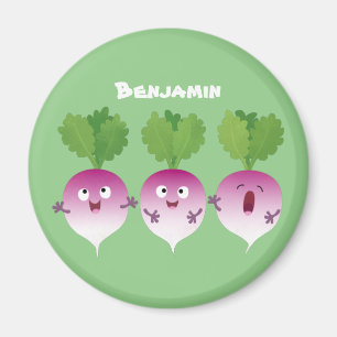 Sjunkande tecknad av grönsakstrio i Cute turnip Magnet