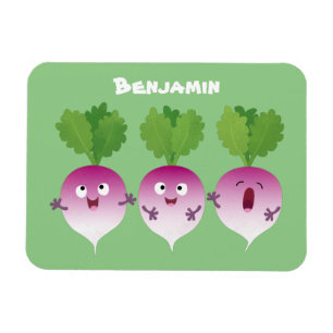 Sjunkande tecknad av grönsakstrio i Cute turnip Magnet
