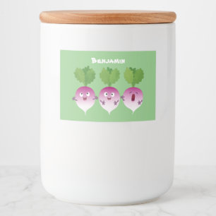 Sjunkande tecknad av grönsakstrio i Cute turnip Mat Etiketter