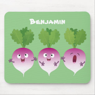 Sjunkande tecknad av grönsakstrio i Cute turnip Musmatta