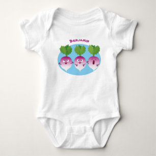 Sjunkande tecknad av grönsakstrio i Cute turnip T Shirt