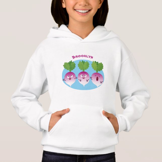 Sjunkande tecknad av grönsakstrio i Cute turnip T Shirt (Framsida)