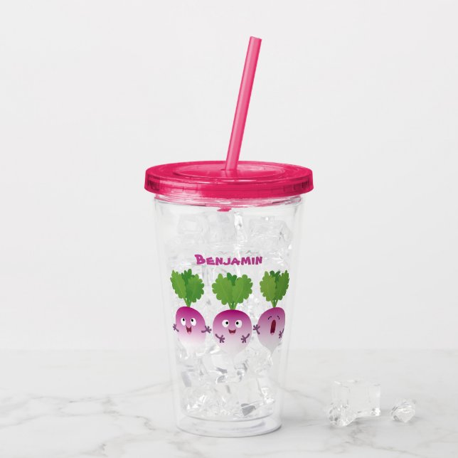 Sjunkande tecknad av grönsakstrio i Cute turnip Take Away Mugg (Baksida Ice)