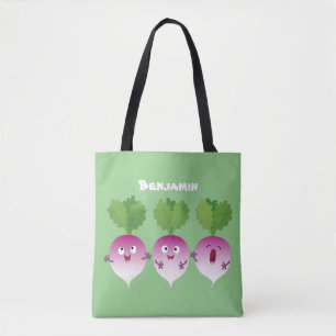 Sjunkande tecknad av grönsakstrio i Cute turnip Tygkasse