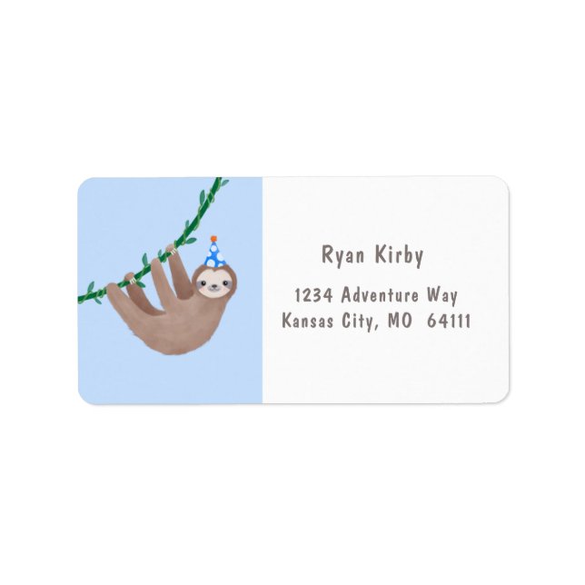 Sjunkande temafald med blå och vit prick adressetikett (Framsidan)