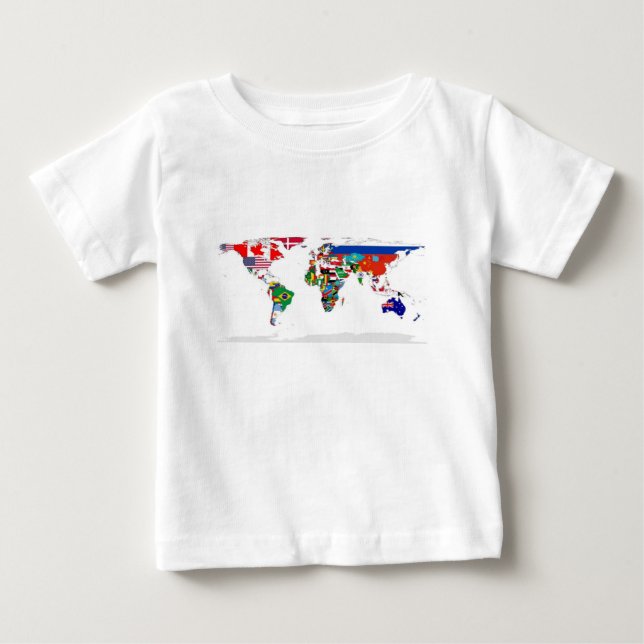 Sjunken värld - karta av flaggor av världen t-shirt (Framsida)