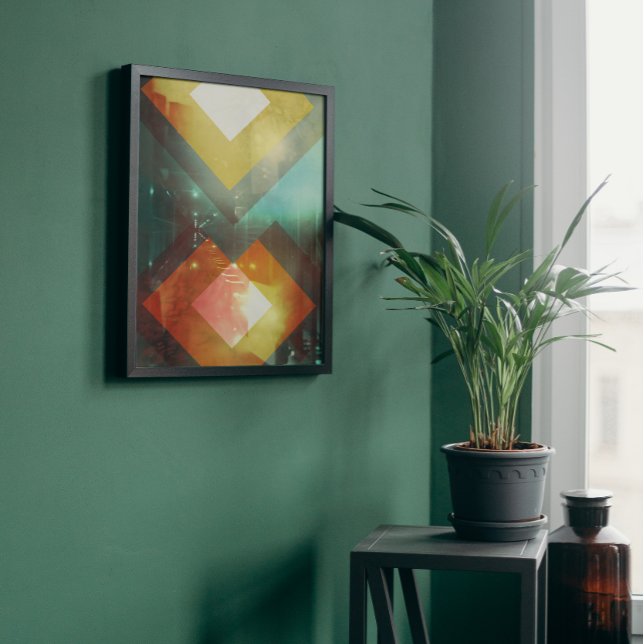 Sjuttids Orange Abstrakt Techno Triangles Poster (Skapare uppladdad)