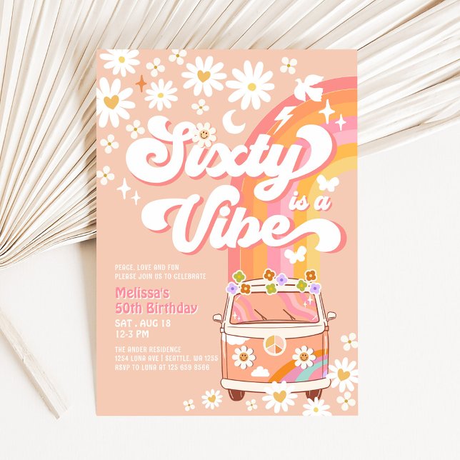 Sjuttio är en Vibe 70:e Bright Rosa Birthday Groov Inbjudningar (Skapare uppladdad)