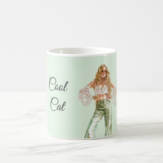 Sjuttio Blond Tjej Cool Katt Kaffemugg (Center)