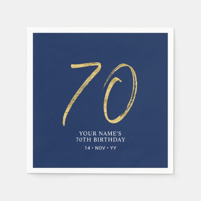 Sjuttio | Guld & Marinblå text 70-årsdag Pappersservett (Framsidan)