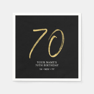 Sjuttio   Guld & Svart Bokstav 70-årsdag Pappersservett