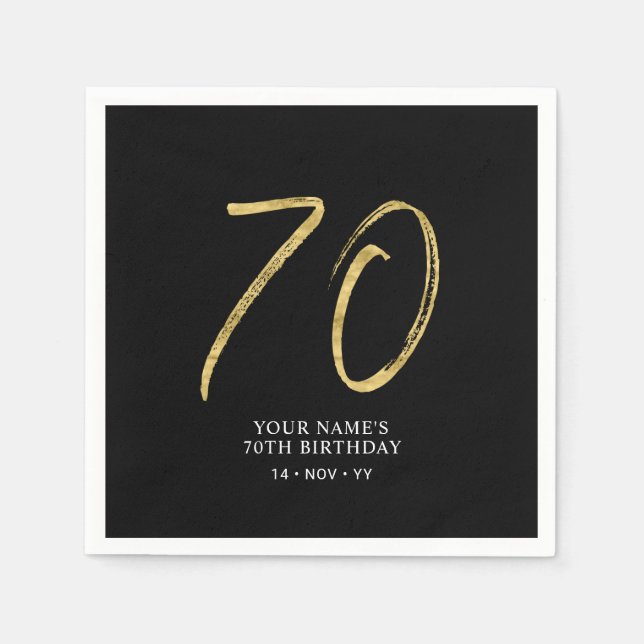 Sjuttio | Guld & Svart Bokstav 70-årsdag Pappersservett (Framsidan)