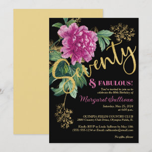 Sjuttio och Fabulous Rosa Peony Birthday Inbjudningar