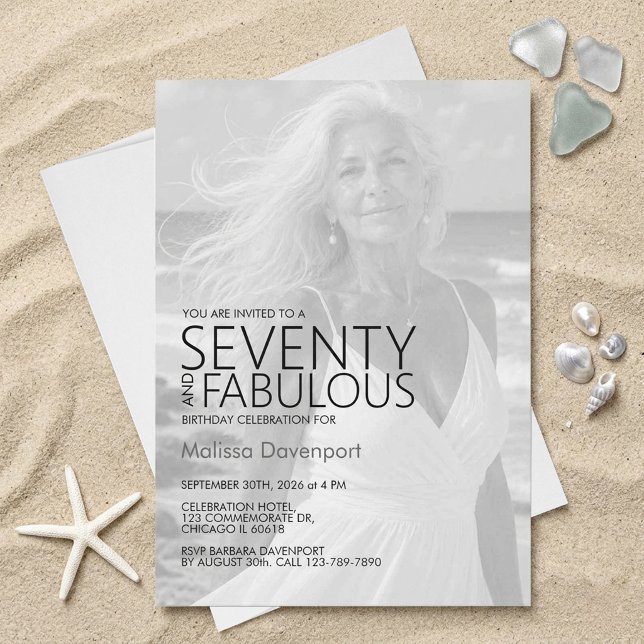 Sjuttio och fantastisk foto 70-årsdag inbjudningar (Seventy and Fabulous Photo 70th Birthday Invitation)