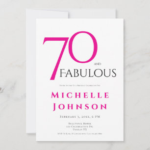 Sjuttio och fantastisk minimal pink 70-årsdag inbjudningar