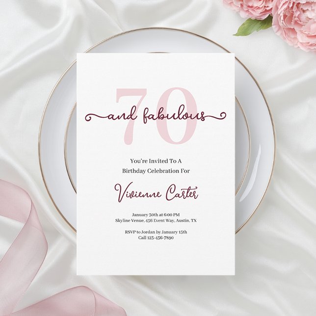 Sjuttio och fantastisk rosa 70-årsfest inbjudningar (Seventy and Fabulous Pink 70th Birthday Party Invitation)