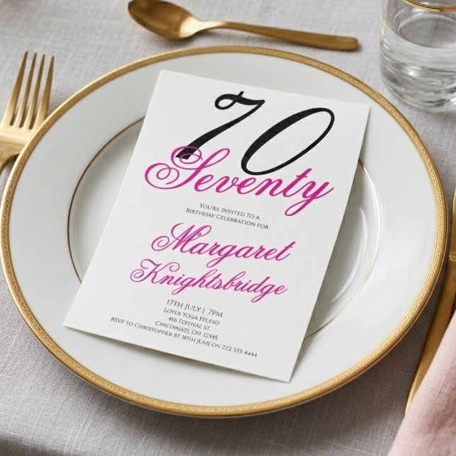 Sjuttio och fantastisk skript Rosa 70-årsdag Inbjudningar (Skapare uppladdad)