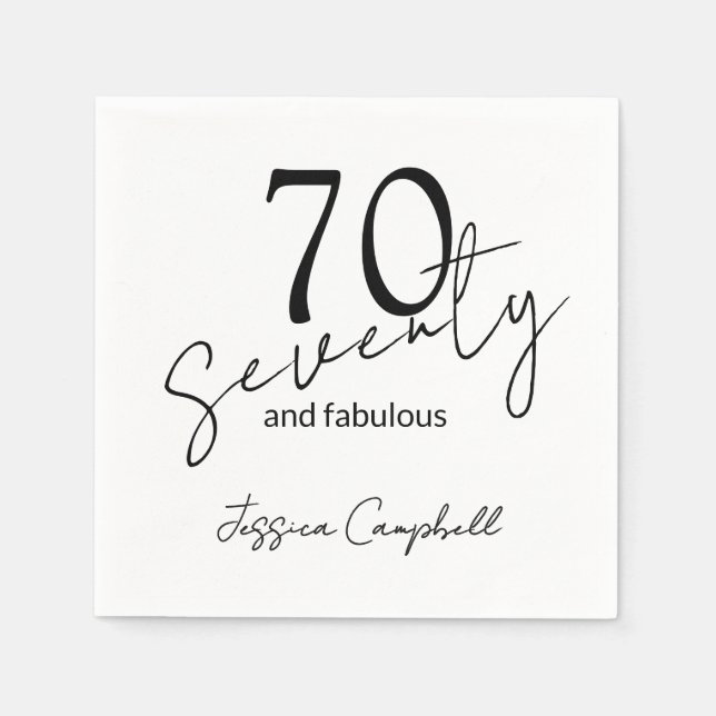 Sjuttio och fantastisk svart 70-årsdag pappersservett (Framsidan)