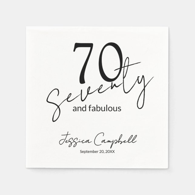 Sjuttio och fantastisk svart 70-årsdag pappersservett (Framsidan)