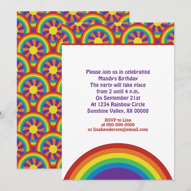 Sjuttio-tals stil Regnbågar och Sol Grafiskt Mönst Inbjudningar (Fram/baksida)