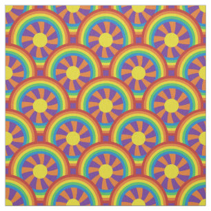 Sjuttiotalet Stil Rainbows och Sol Graphic Mönster Tyg