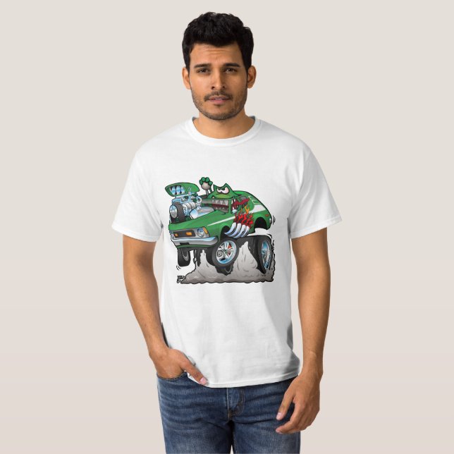 Sjuttiotals Grönt Tecknad av Hot rod T Shirt (Hel framsida)