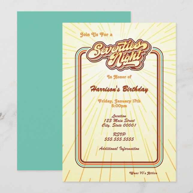 Sjuttiotals Natt Inbjudan (Fram/baksida)