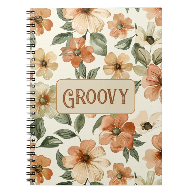 Sjuttiotals Orange Gröna Löv Groovy Anteckningsbok (Framsidan)