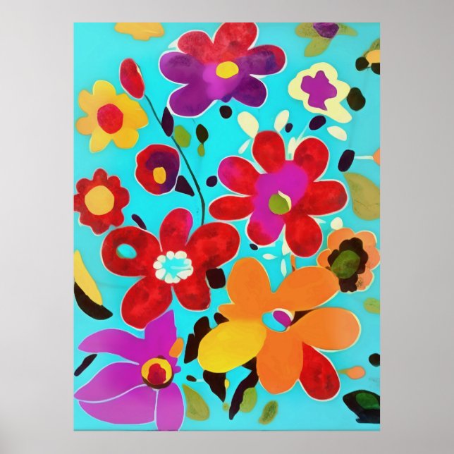 Sjuttiotusentals inspired Hothouse-Blommigtar måln Poster (Framsidan)