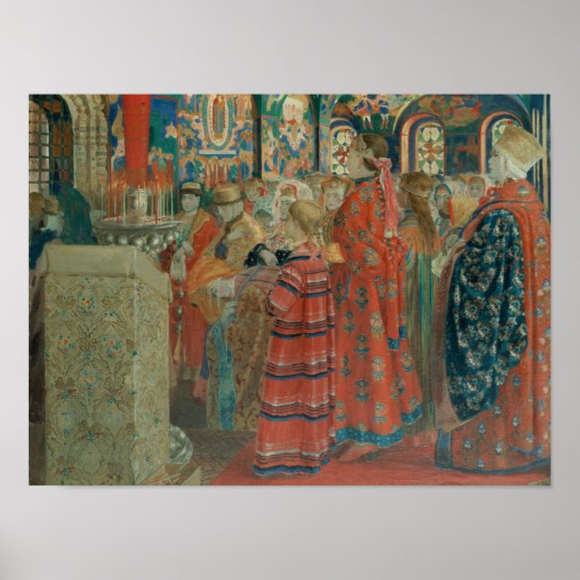 Sjuttonhundratalet ryska kvinnor i kyrkan poster (Framsidan)