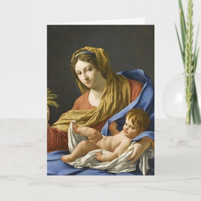 Sjuttonhundratalets Fransk Madonna och barn Helgkort (Framsida)