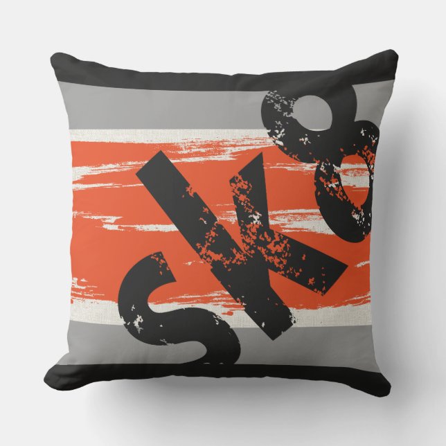 Sk8 - Skateboard Ord Pillow Orange Charcol Grått Kudde (Framsida)