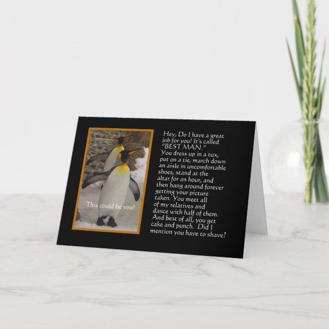 Ska dig var min bäst man? Pingvinhumorkort Inbjudan (Framsida)