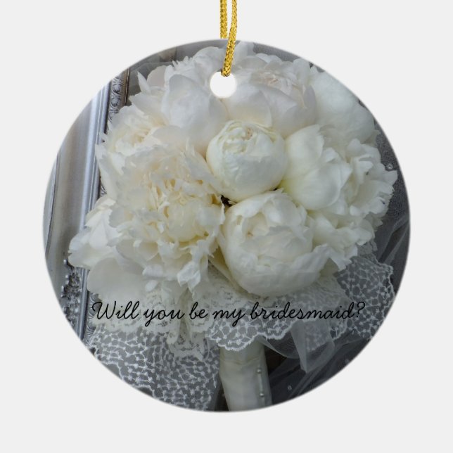 Ska dig var min pioner för brudtärnaprydnadvit julgransprydnad keramik (Framsidan)