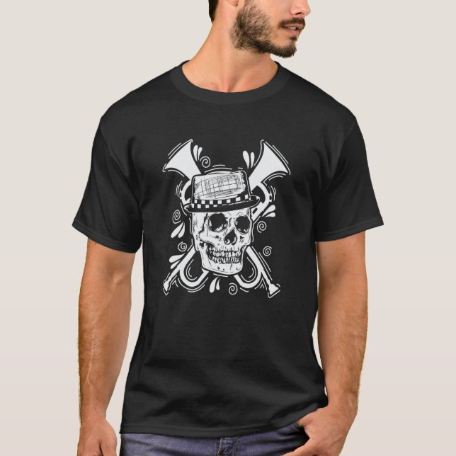 Ska Head with Hat Trumpet Music style T Shirt (Framsida)