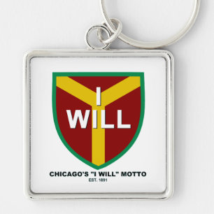"Ska jag" mottoen, slogan av Chicago, IL Fyrkantig Silverfärgad Nyckelring