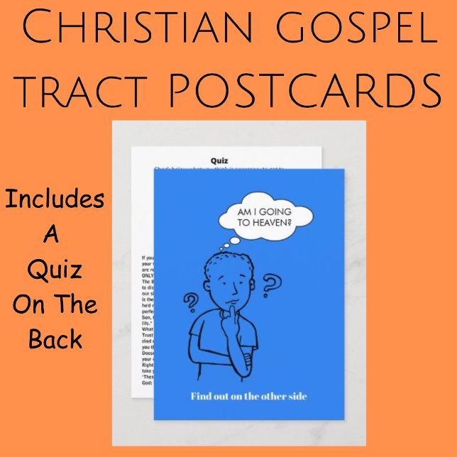Ska jag till himlen Quiz? Vykort (Christian Gospel Tract Postcards For Soul Winning Evangelism. Bold Blue Design.)