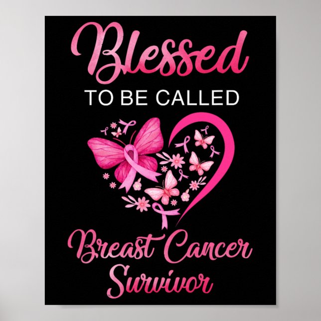 Ska kallas Bröstcancer överlevande Rosa Butterfly Poster (Framsidan)