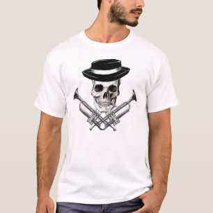 Ska skalle med trumpetcrossbones t shirt
