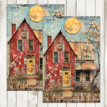SKABBY GAMLA RED HOUSE MIXED MEDIA DECOUPAGE