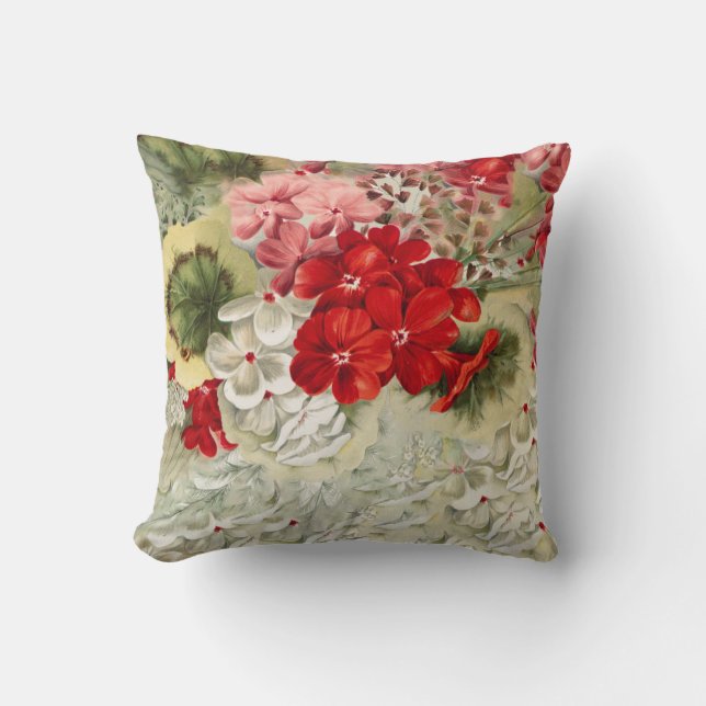 Skabby vintage elfenbensfärgad blommigt av rosa kudde (Framsida)