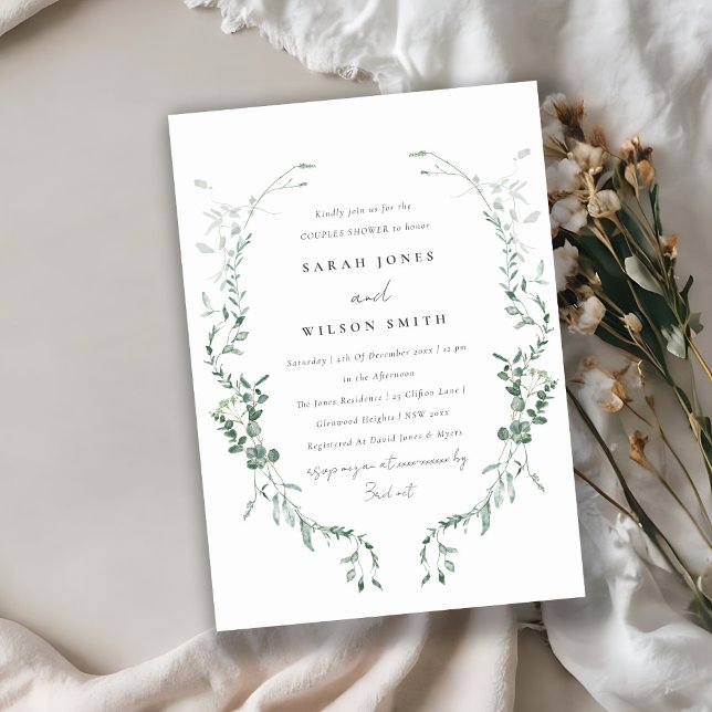 Skåda för botaniskt eukalyptus Watercolor Par Inbjudningar (Skapare uppladdad)