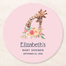 Skåda för Cute Giraffe Watercolor Mamma & Nyfödd b Underlägg Papper Rund