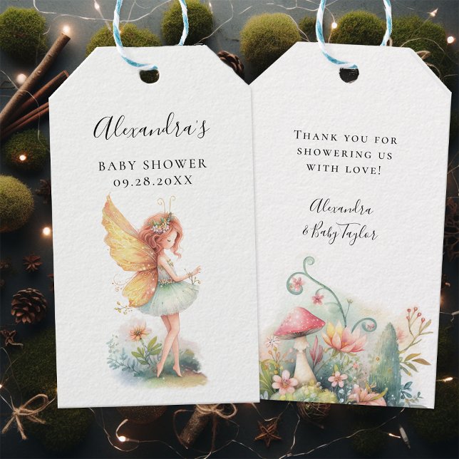 Skåda för Fairy Enchanted Garden Mushroom Flicka Presentetikett (enchanted fairy garden mushroom baby girl shower invitation elegant magical gift tag personalized)